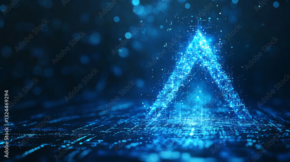 Poster abstract business arrow-up growth in a pyramid form in a futuristic low poly wireframe style. digita