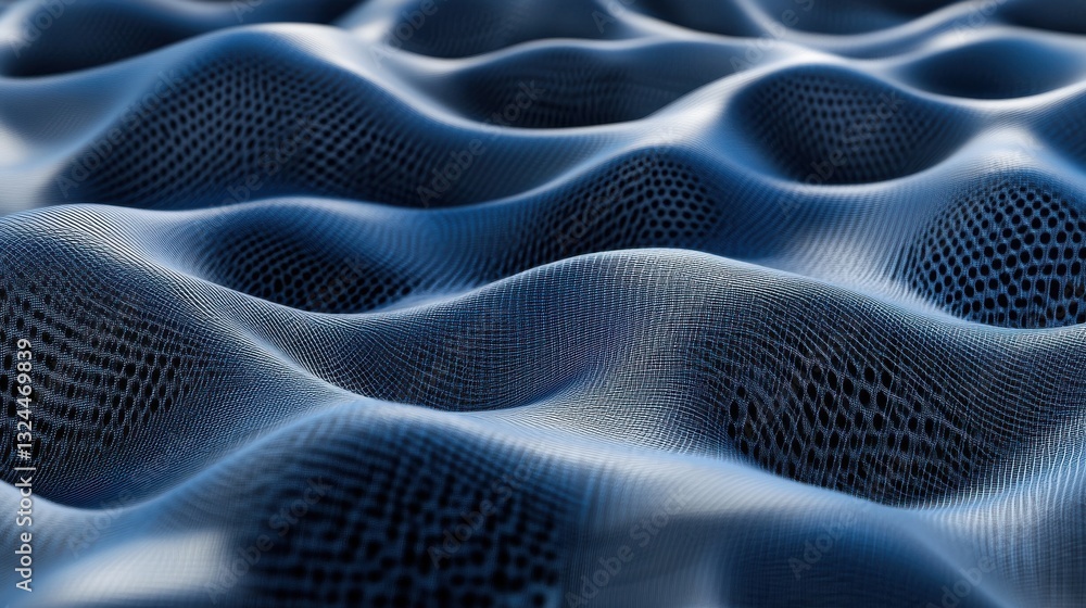 Poster abstract dark blue grid waves. tech concept. 3d rendering