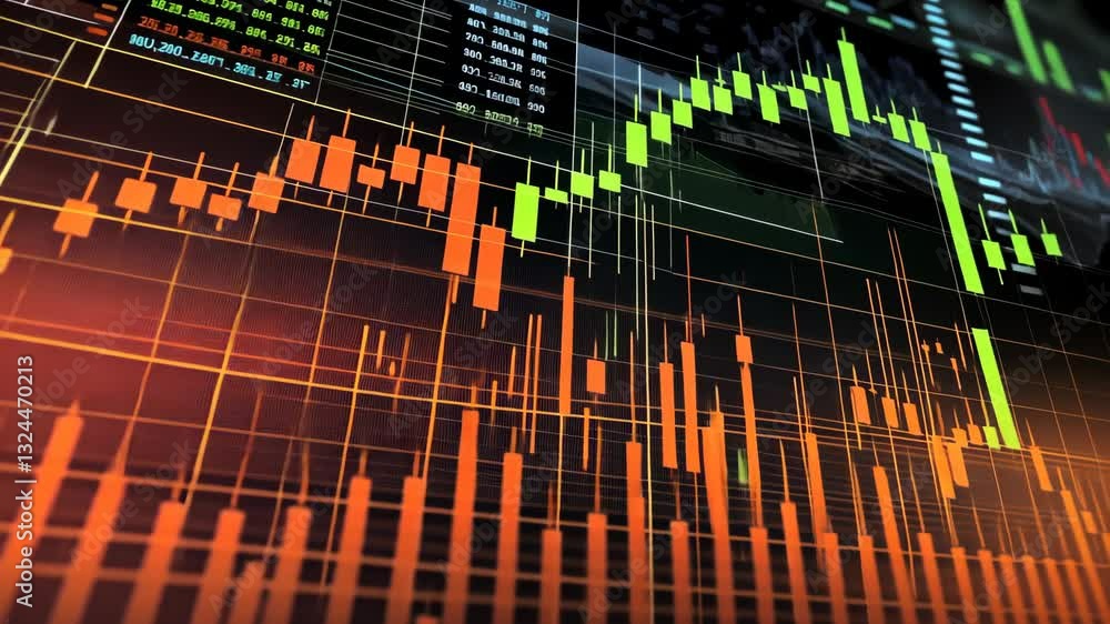 Poster dynamic financial market trends with rising graphs and vibrant data visualization