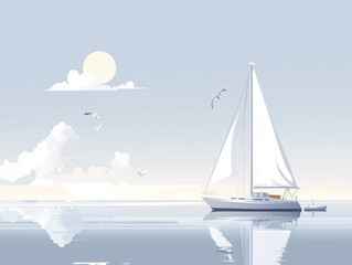 Voilier sur une mer calme en fond