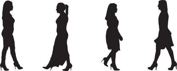 vector; silhouette of a group of women walking