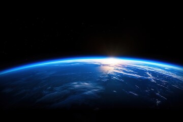 Obraz premium Earth from space, blue horizon with the sunrise