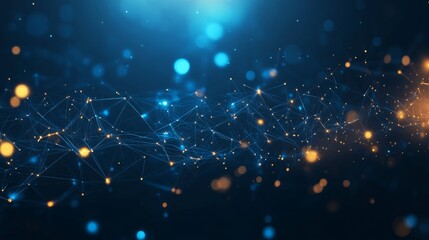 Futuristic digital network background with blue and gold light connections for technology design