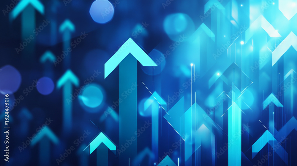 Aufkleber abstract digital growing arrows up graph chart on technological blue low poly wireframe background. 