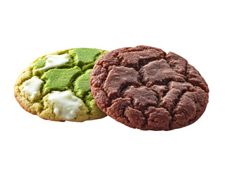 Fototapeta premium Indulgent chocolate bar and crunchy cookie placed together on a light background for a sweet treat display isolated on a white background.