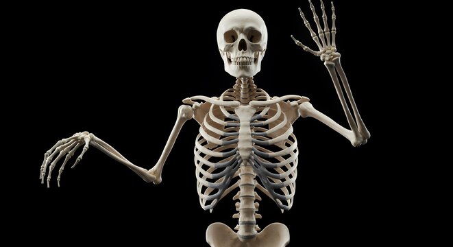 Examine a Human Skeleton Model with Detailed Bone Structure and Pose