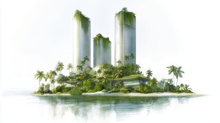 Fototapeta premium A breathtaking rendering of futuristic city with lush palm trees, glimpse into tomorrow's urban paradise