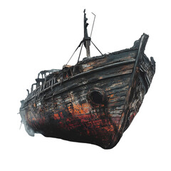 Charred Boat with Smoke Rising Isolated on Transparent Background