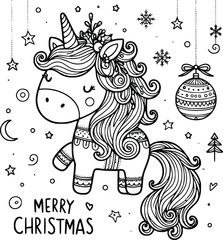 Magical Christmas Unicorn Clipart – Festive Holiday Illustration