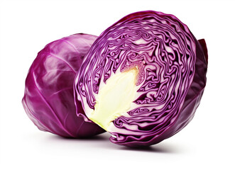 Fototapeta premium Fresh Whole Red Cabbage on a White Background
