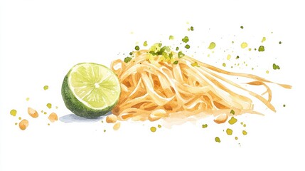 Delicious Thai Pad Thai with Lime and Peanuts on a White Background