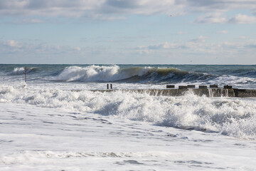 Stormy lwaves on the beach of Sochi, Russia, Black Sea