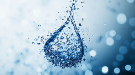 Polygonal Water drop. Vector mesh spheres from flying debris. Thin line concept. Blue structure style illustration