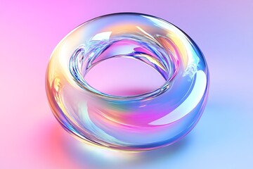 Obraz premium 3D Holographic Glass Ring – Iridescent Fluid Torus on Transparent Background