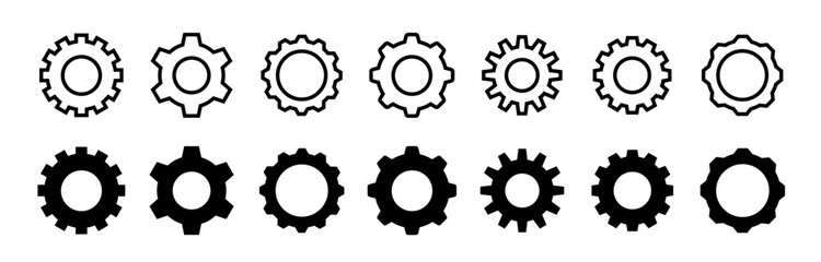 Gear set. Black gear set. Gear setting vector icon. Gear wheel isolated on white background