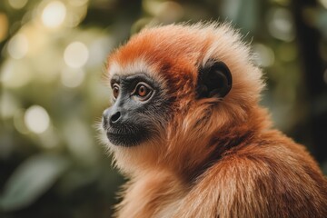 Obraz premium Beautiful Young Red Colobus Monkey Portrait with Striking Eyes in a Lush Forest Environment
