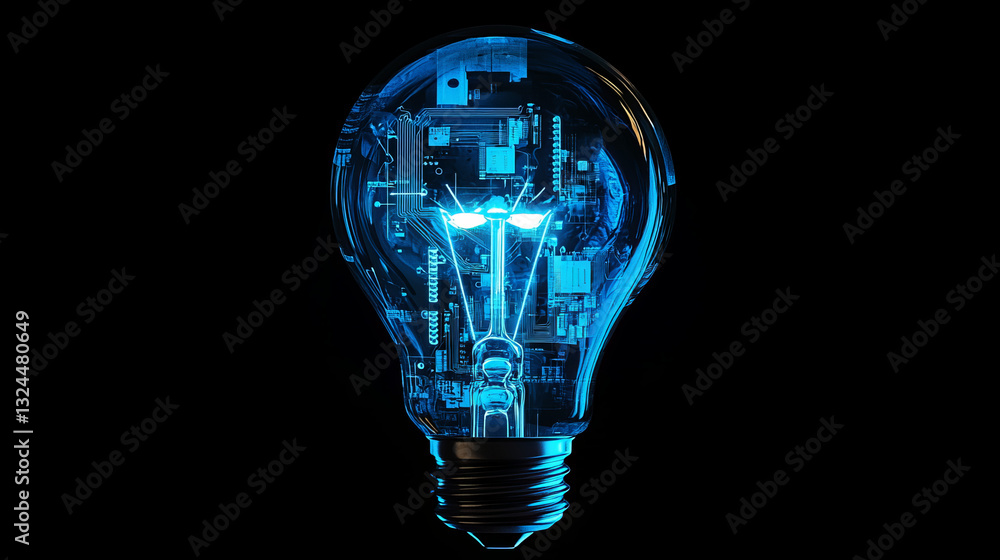Poster abstract digital light bulb with circuit board outside. cyber and digital computer innovation concep