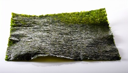 The Essence of Nori: Capturing the textural beauty of a sheet of nori seaweed, showcasing its rich green hues and delicate structure, perfect for culinary and food-related themes. 
