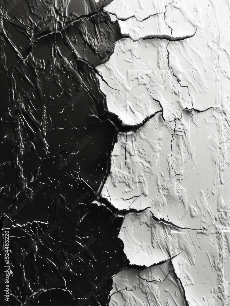 Poster high-contrast texture showcases jagged lines and depth, emphasizing a unique design with dramatic li