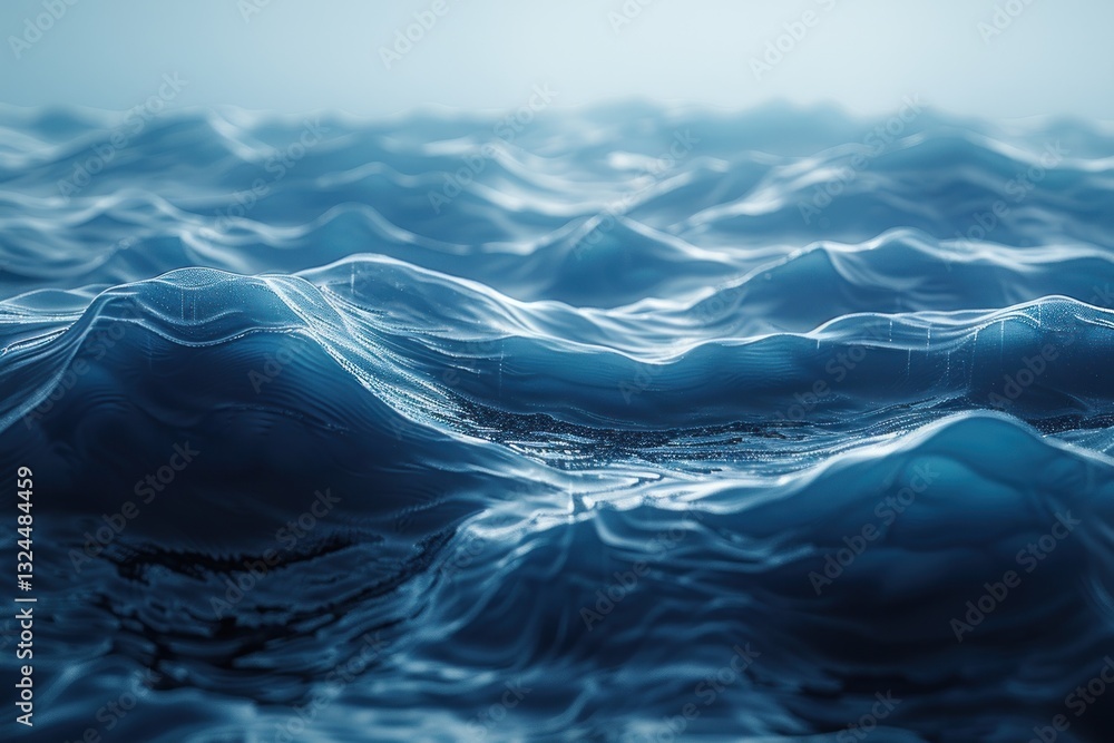 Poster tranquil underwater setting showcases a deep blue surface with intricate wave patterns and soothing 