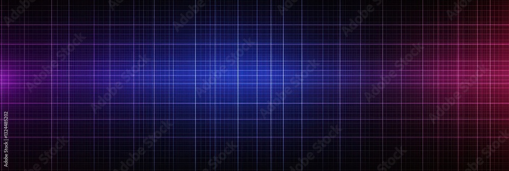 Poster abstract digital pattern of glowing neon lines creating a sleek grid design with blue and purple sha