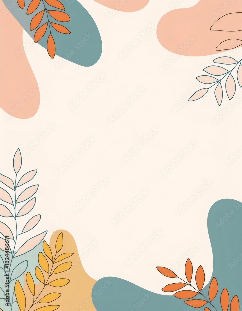 Poster minimalist poster with colorful leaves and abstract shapes creating a natural frame
