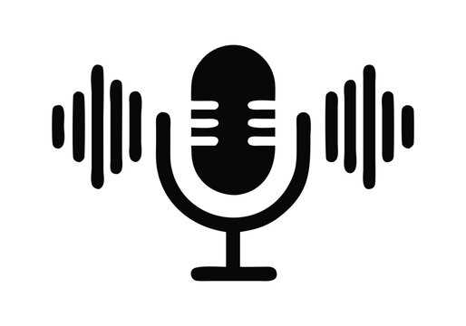 Simple black microphone icon with audio waves. - Powered by Adobe