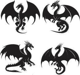 Dragon with Spread wings silhouette vector