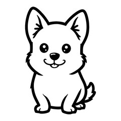 Cute Chibi Kawaii Corgi Dog Pet Animal Simple Adorable Black and White Outline Line Art Drawing