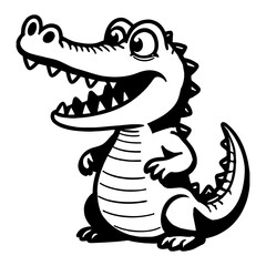 Cute Chibi Kawaii Crocodile Cartoon Character Black and White Outline Line Art Drawing Illustration