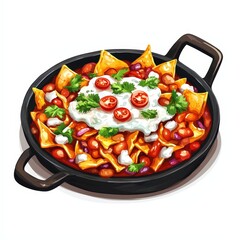 Mexican chilaquiles national cuisine dish isolated on white background, colorful cartoon illustration