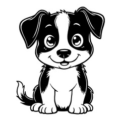 Cute Chibi Kawaii Puppy Dog Sitting Cartoon Black and White Outline Line Art Drawing Illustration