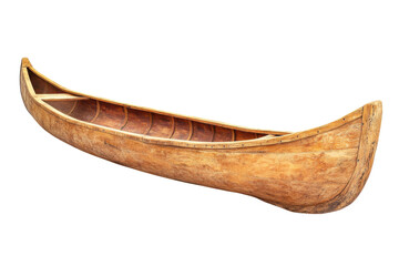 Artisan wooden canoe showcasing traditional craftsmanship and cultural heritage in calm waters isolated on transparent background