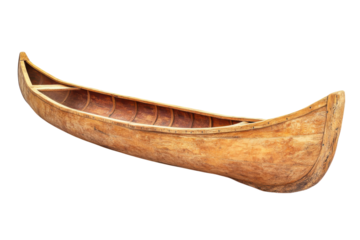 Artisan wooden canoe showcasing traditional craftsmanship and cultural heritage in calm waters isolated on transparent background