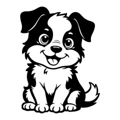 Cute Chibi Kawaii Puppy Black and White Outline Line Art Drawing with Smiling Face and Big Eyes 