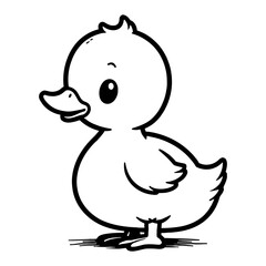 Adorable Duckling Cartoon Kawaii Character Black and White Outline Line Art Drawing Illustration