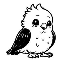 Adorable Chibi Kawaii Eagle Standing Front View Detailed Black and White Outline Line Art Drawing