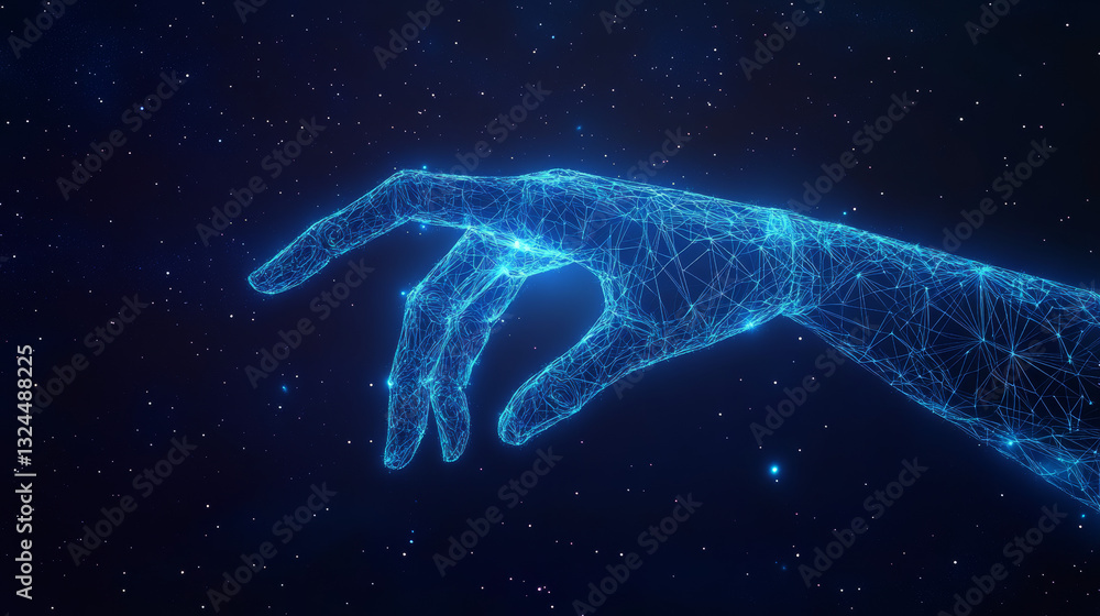 Aufkleber robot arm and hand human. touch technological concept. low poly blue. polygonal abstract health illu