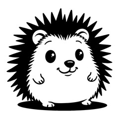 Cute Chibi Kawaii Hedgehog Smiling Face Front View Black and White Outline Line Art Drawing Graphic