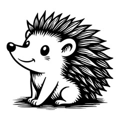 Cute Kawaii Hedgehog Chibi Style Adorable Cartoon Black and White Outline Line Art Drawing