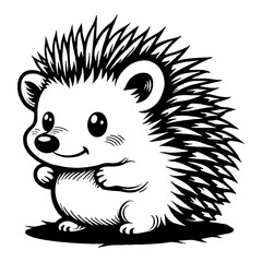 Cute Chibi Kawaii Hedgehog Vector Illustration Adorable Black and White Outline Line Art Drawing