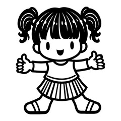 Cute Chibi Kawaii Little Girl Thumbs Up Pose Adorable Joyful Black and White Outline Line Art Drawing