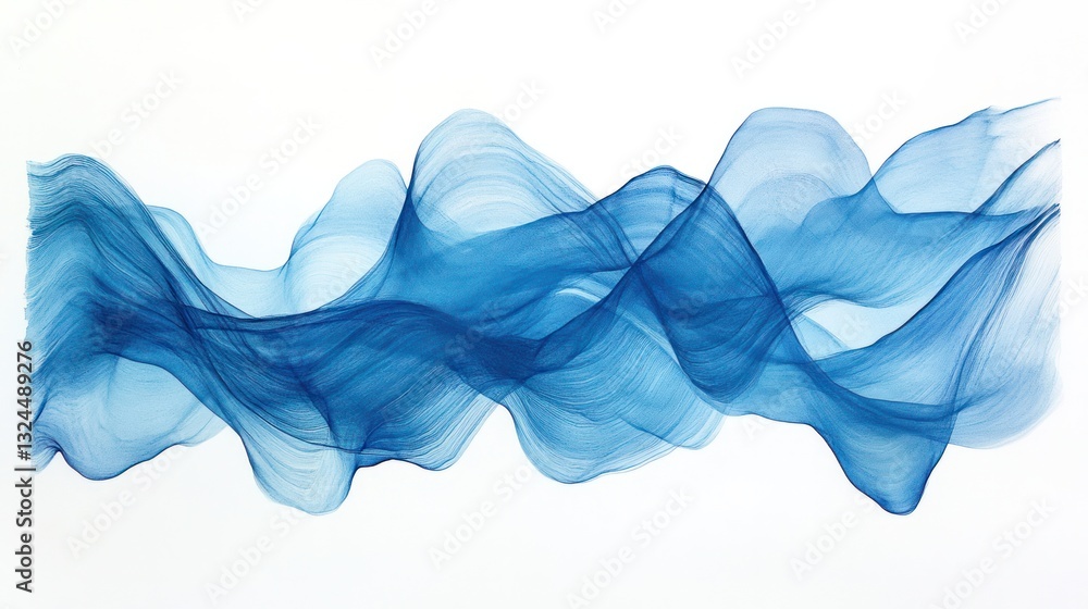 Poster a series of soft blue waves or strokes, gradually fading into a blurred pattern, capturing the essen