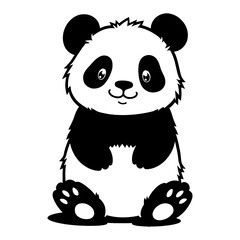 Cute Chibi Kawaii Panda Sitting Black and White Detailed Graphic Art Illustration Outline Line Art Drawing