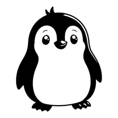 Cute Kawaii Penguin in Black and White Outline Line Art Drawing Style Illustration for Children