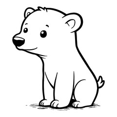 Cute Chibi Kawaii Polar Bear Sitting Pose in Black and White Outline Line Art Drawing Style