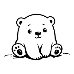 Cute Chibi Kawaii Polar Bear Cub Sitting Down Black and White Outline Line Art Drawing