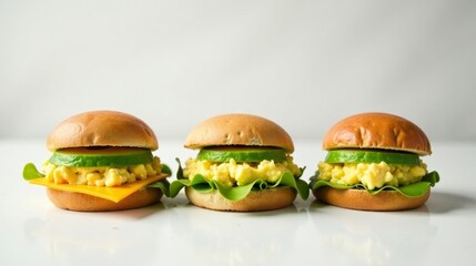 Miniature Egg Salad Sandwiches with Avocado and Cheese on Soft Buns