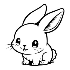 Obraz premium Cute Chibi Kawaii Rabbit with Big Eyes Sitting in Black and White Outline Line Art Drawing Style