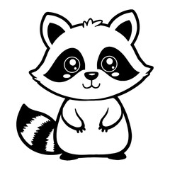 Cute Kawaii Chibi Raccoon Detailed Black and White Outline Line Art Drawing Isolated on White
